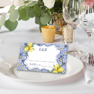 Mediterranean Mosaic Wedding with Citrus Touches Place Card