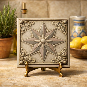 Mediterranean Neutral Star Tuscan Decor Tile