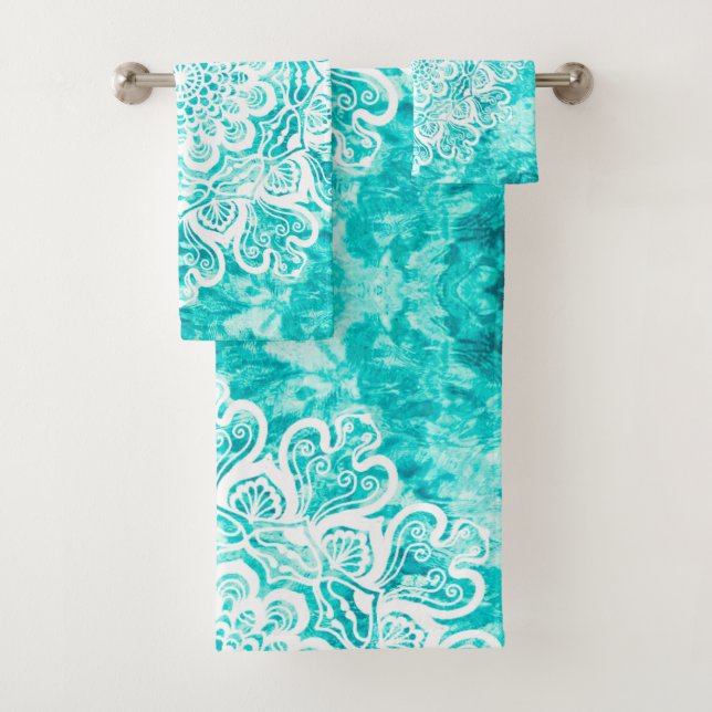 Mediterranean Ocean Blue Nordic Mandala Bath Towel Set (Insitu)