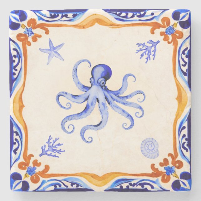 Mediterranean Octopus Stone Coaster (Front)