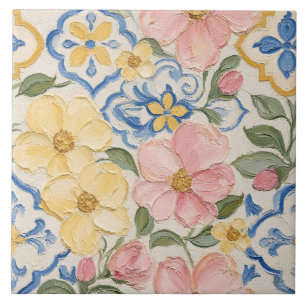 Mediterranean Oil Paint Floral Tile Pattern