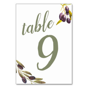 Mediterranean Olive Branch Custom Bold Sage Table Number