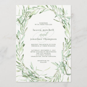 Mediterranean Olive Branches Watercolor Wedding Invitation