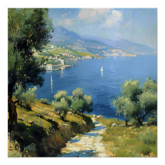 Mediterranean Olive Grove by the Sea  Poster