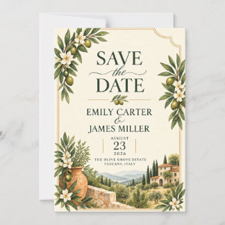 Mediterranean Olive Grove Save the Date | Italian Magnetic Invitation