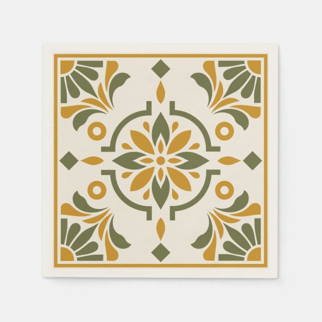 Mediterranean Olive Tile Napkin (Front)