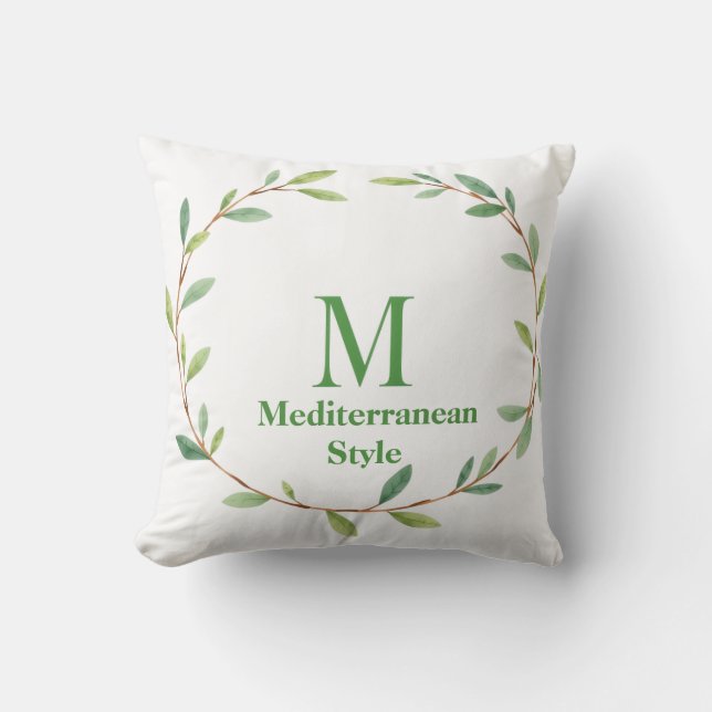 Mediterranean Olive Wreath Throw Pillow (Front)