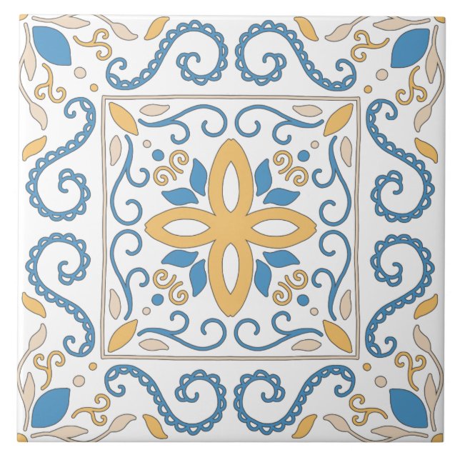 Mediterranean Orange Blue Pink Geometric Andalouse Tile (Front)