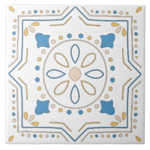 Mediterranean Orange Blue Pink Geometric Andalouse Tile