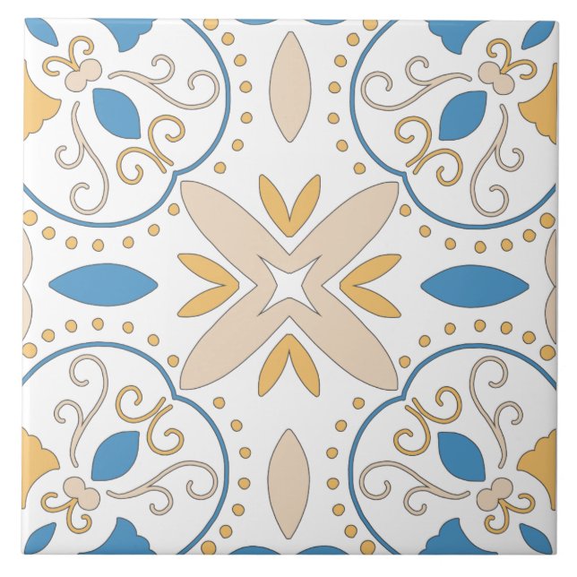 Mediterranean Orange Blue Pink Geometric Andalouse Tile (Front)