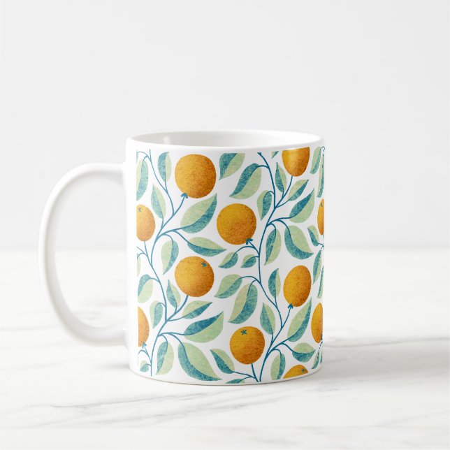 Mediterranean Orange & Teal Botanical Citrus Coffee Mug (Left)