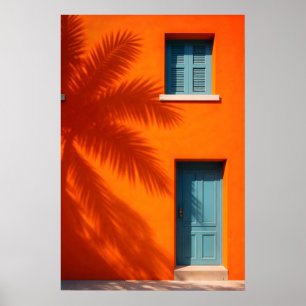 Mediterranean Orange Wall Poster, Coastal Palm Poster