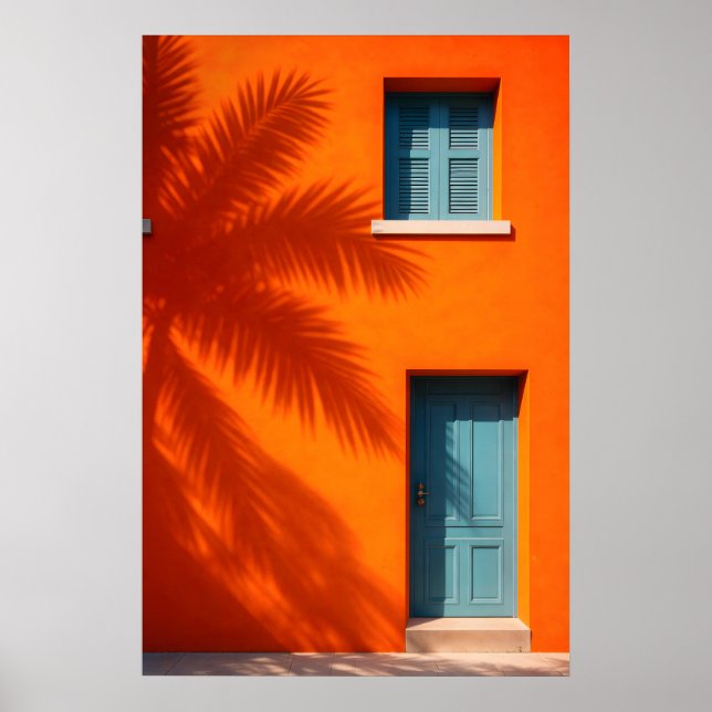 Mediterranean Orange Wall Poster, Coastal Palm Poster (Front)