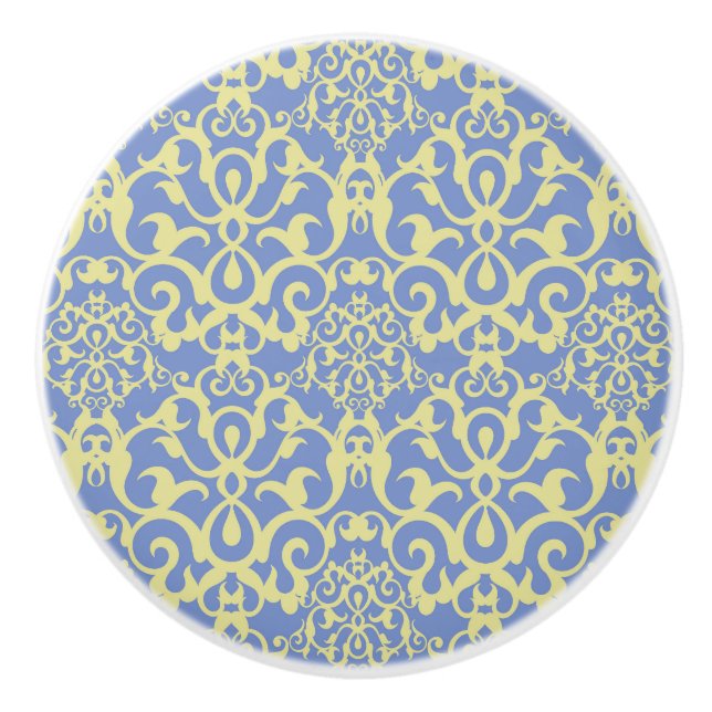 Mediterranean Pattern - Blue and Yellow Ornament Ceramic Knob (Front)