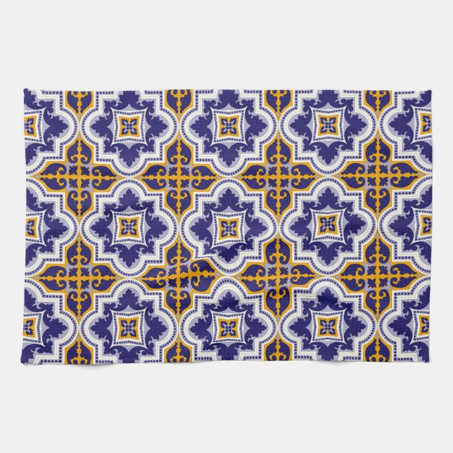 Mediterranean Pattern Kitchen Tea Towel (Horizontal)