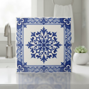 Mediterranean Pattern Pat#10 Blue Ivory ID1195 Tile