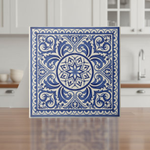 Mediterranean Pattern Pat#11 Blue Ivory ID1195 Tile