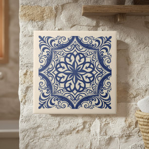 Mediterranean Pattern Pat#4 Blue Ivory ID1195 Tile