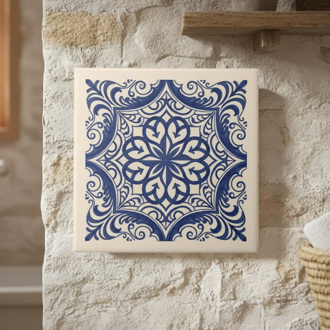 Mediterranean Pattern Pat#4 Blue Ivory ID1195 Tile (Creator Uploaded)