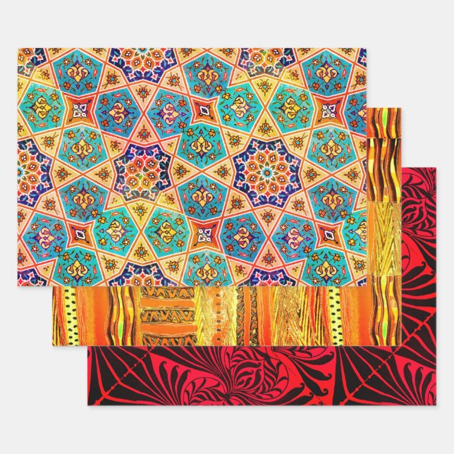 Mediterranean Pattern sampler Wrapping Paper Sheet (Set)
