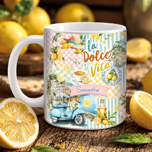 Mediterranean pink Turquoise Citrus Collage Coffee Mug