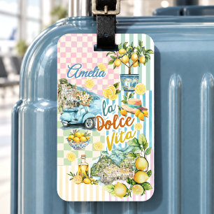 Mediterranean pink Turquoise Citrus Collage Luggage Tag