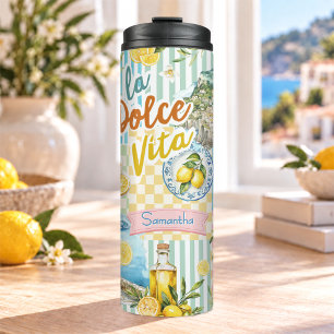 Mediterranean pink Turquoise Citrus Collage Thermal Tumbler