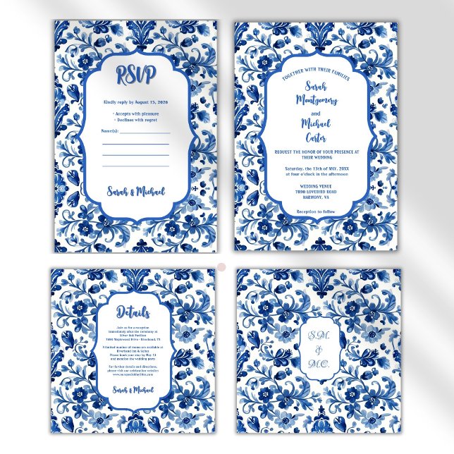 Mediterranean Portuguese Blue Tile  Save The Date (historic art,vintage,handpainted,blue,azulejos,portuguese,,azulejos tiles,lisbon,mediterrane)