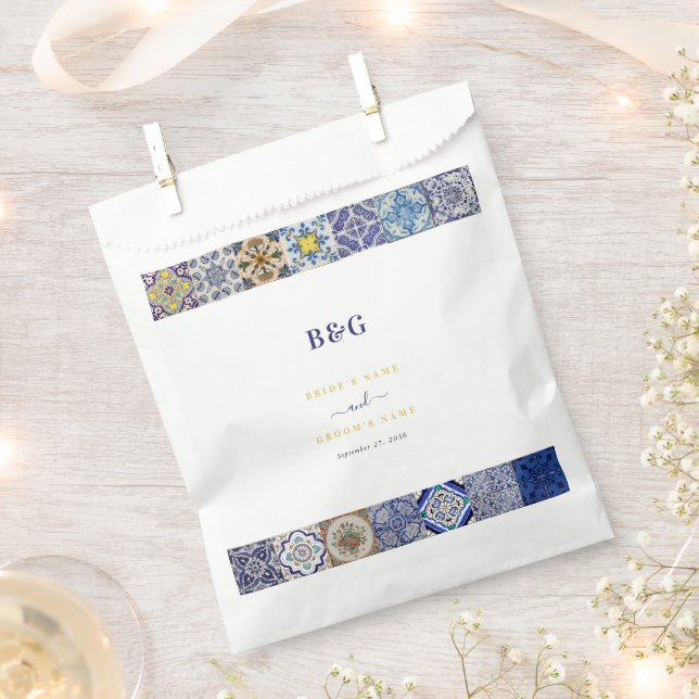 Mediterranean Portuguese Tiles Pattern Wedding Favour Bags (Clipped)