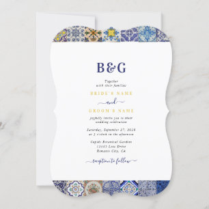 Mediterranean Portuguese Tiles Pattern Wedding Invitation
