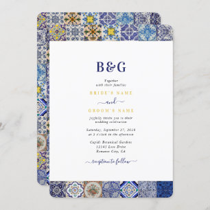 Mediterranean Portuguese Tiles Pattern Wedding Invitation