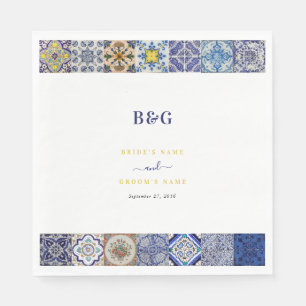 Mediterranean Portuguese Tiles Pattern Wedding Napkin