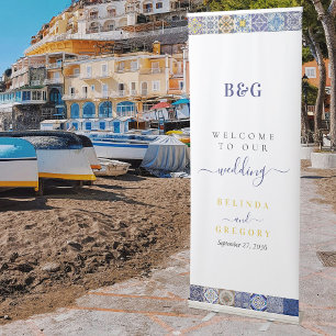 Mediterranean Portuguese Tiles Pattern Wedding Retractable Banner