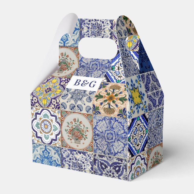 Mediterranean Portuguese Tiles Wedding Favour Favour Box (Front Side)