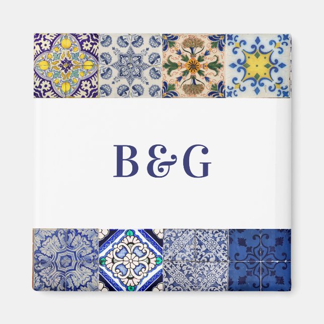 Mediterranean Portuguese Tiles Wedding Favour Magnet (Front)