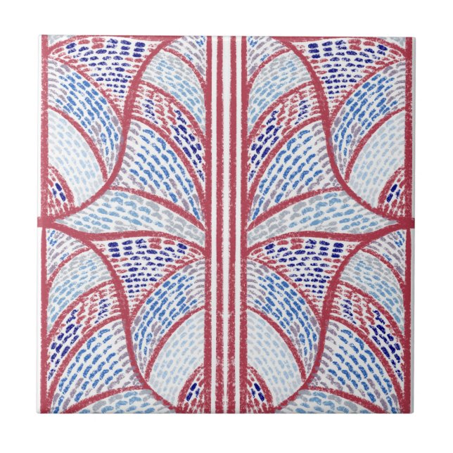 Mediterranean Red and Blue Mosaic Pattern  Tile (Front)
