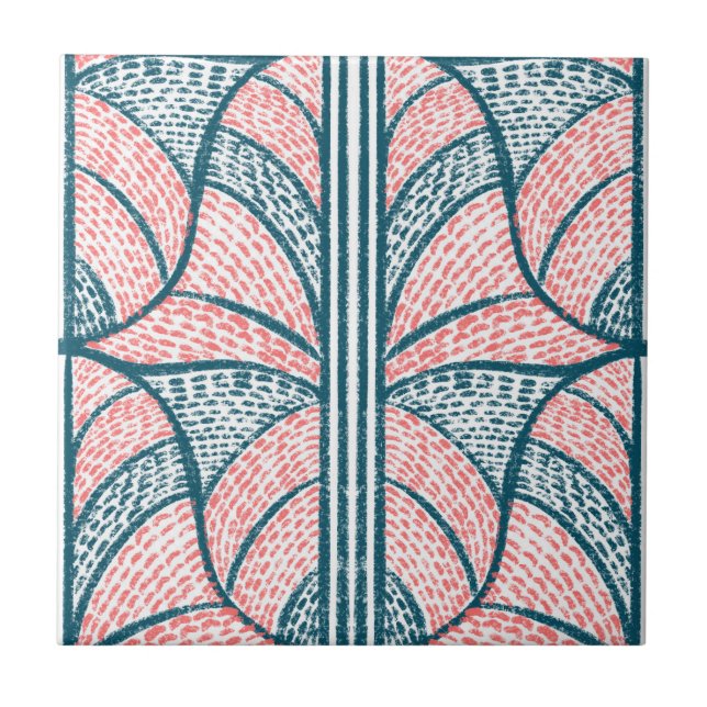 Mediterranean Red and Teal Mosaic Pattern  Tile (Front)
