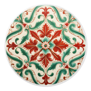 Mediterranean Red Blossom Ceramic Knob