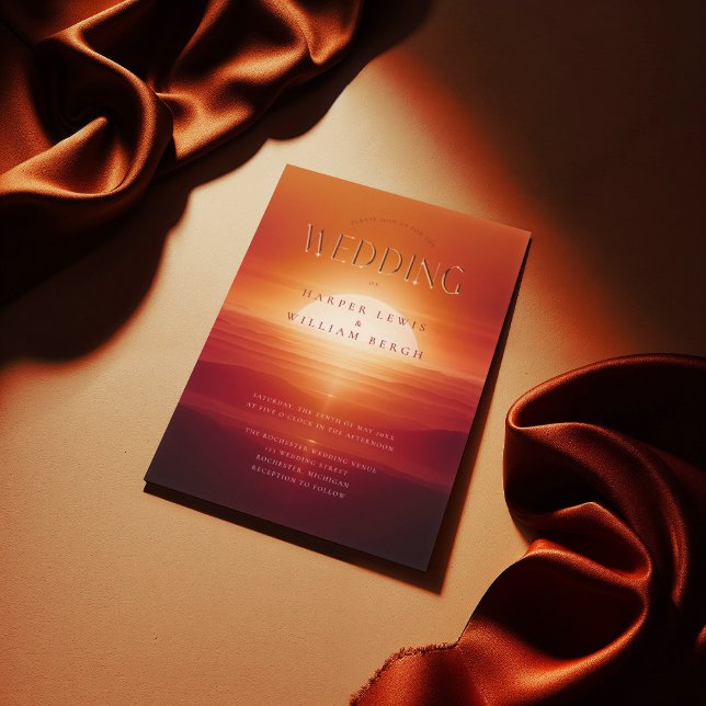 Mediterranean Red sunset wedding Invitation (Red mediterranian sunset wedding invitation. Inspired by romance novels.)