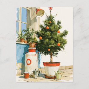 Mediterranean Rooftop Christmas Tree Postcard
