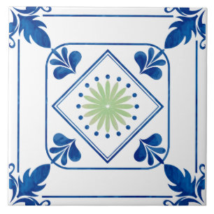 Mediterranean Rosette (Green) Ceramic Tile
