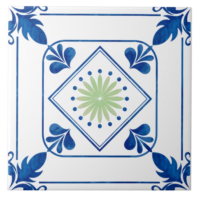 Mediterranean Rosette (Green) Ceramic Tile (Front)