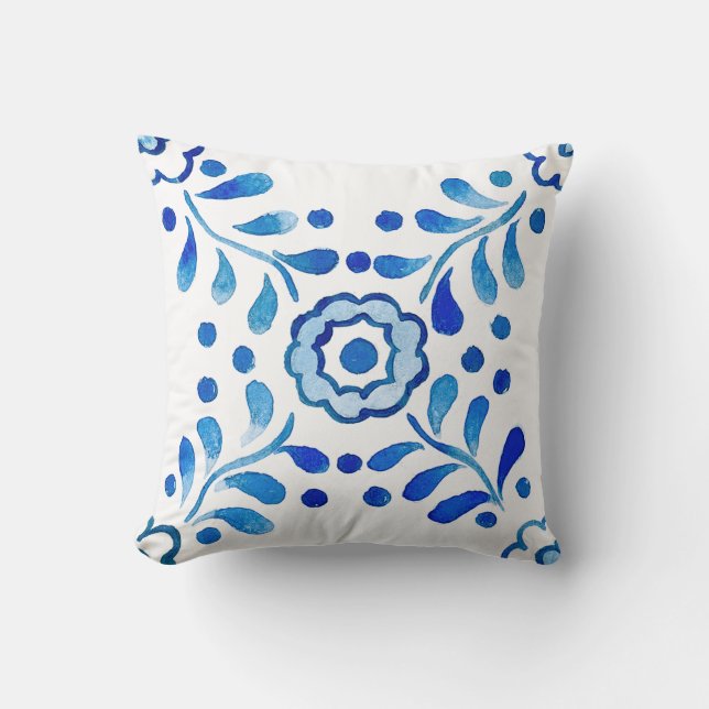 Mediterranean Royal Blue Tile Santorini  Cushion (Front)