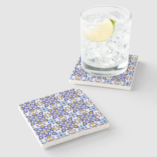 Mediterranean Royal Mosaic Blue and Gold Ceramic Stone Coaster