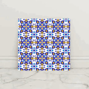 Mediterranean Royal Mosaic Blue and Gold Ceramic Tile