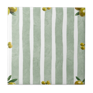 Mediterranean Sage Green Stripe Pattern Olive Tile