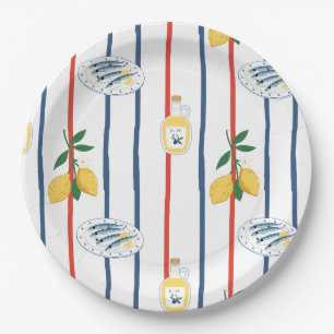 Mediterranean Sardines and Lemons Pattern Paper Plate