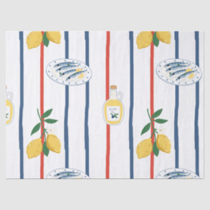 Mediterranean Sardines and Lemons Pattern Tissue Paper