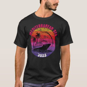 Mediterranean Sea Cruise 2023 Retro Sunset Family  T-Shirt