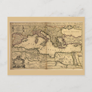 Mediterranean Sea Map (1685) Postcard